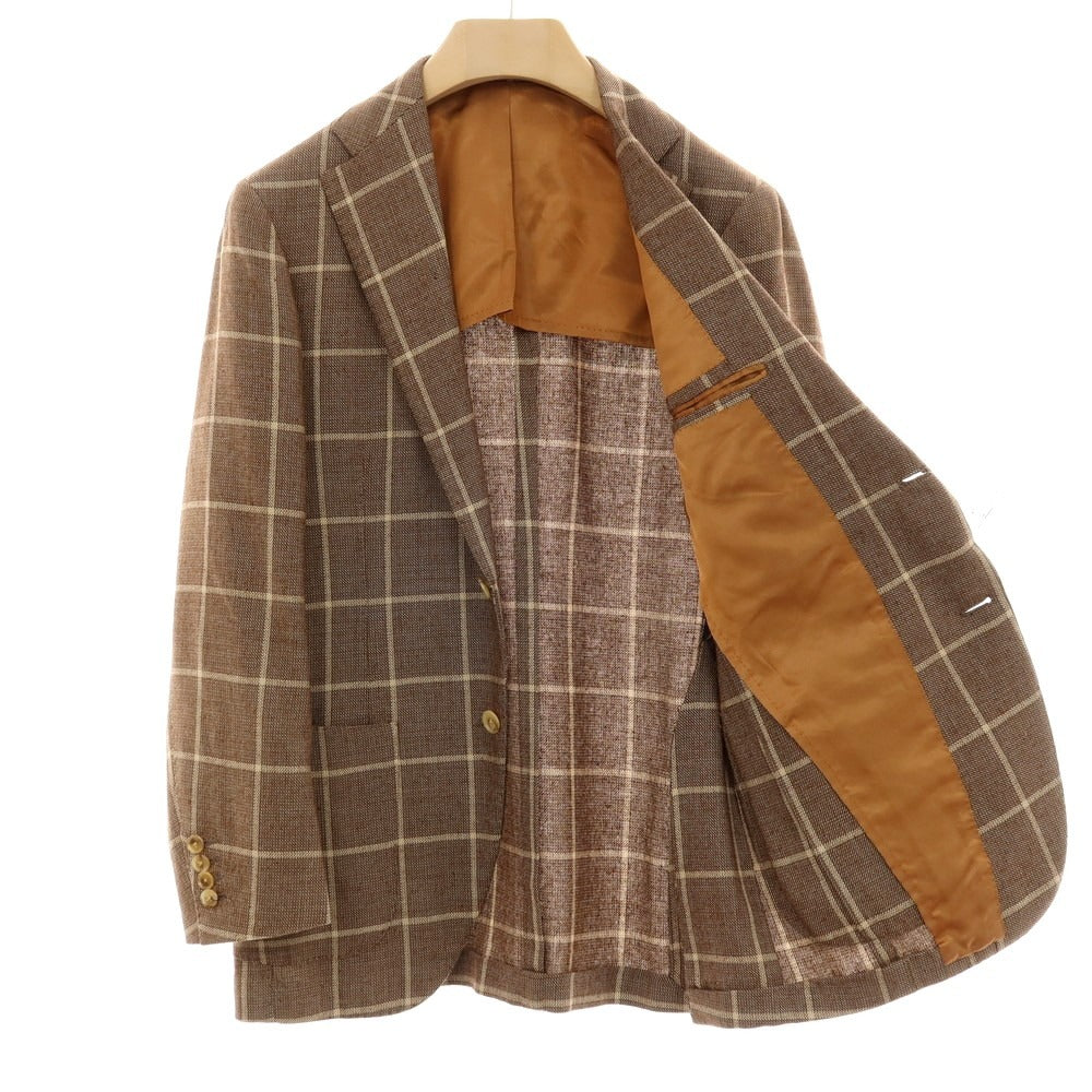 【中古】ブリッラ ペル イル グスト Brilla per il gusto ウールシルクリネン チェック テーラードジャケット ブラウンxベージュ【サイズ46】【 状態ランクC 】【 メンズ 】