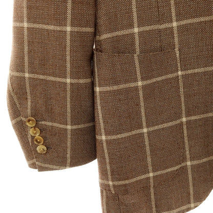 【中古】ブリッラ ペル イル グスト Brilla per il gusto ウールシルクリネン チェック テーラードジャケット ブラウンxベージュ【サイズ46】【 状態ランクC 】【 メンズ 】