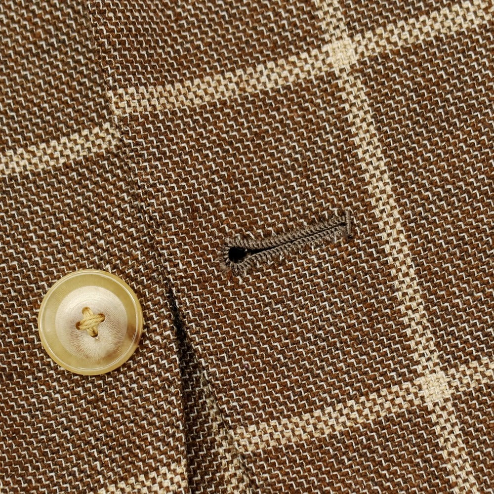 【中古】ブリッラ ペル イル グスト Brilla per il gusto ウールシルクリネン チェック テーラードジャケット ブラウンxベージュ【サイズ46】【 状態ランクC 】【 メンズ 】