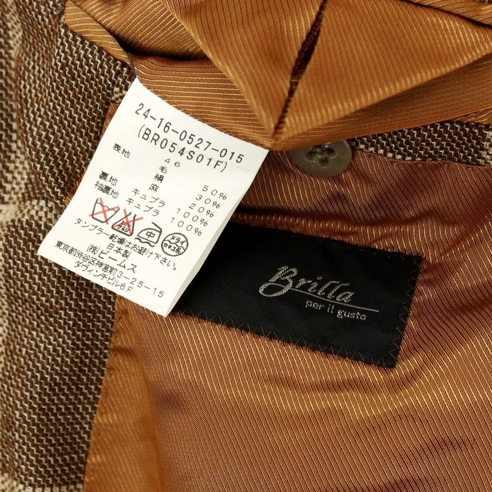 【中古】ブリッラ ペル イル グスト Brilla per il gusto ウールシルクリネン チェック テーラードジャケット ブラウンxベージュ【サイズ46】【 状態ランクC 】【 メンズ 】