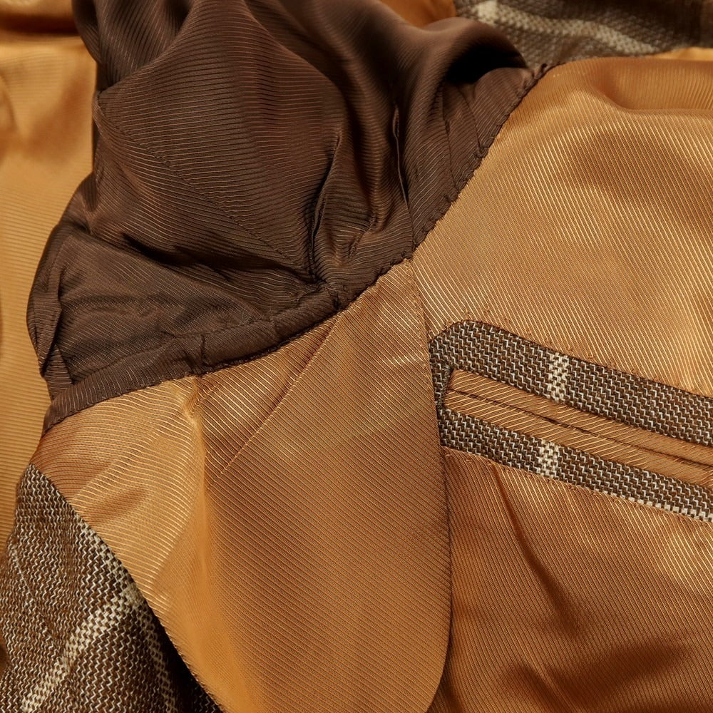 【中古】ブリッラ ペル イル グスト Brilla per il gusto ウールシルクリネン チェック テーラードジャケット ブラウンxベージュ【サイズ46】【 状態ランクC 】【 メンズ 】