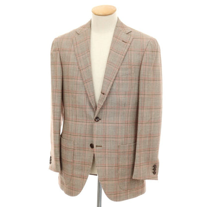 【中古】ビームスエフ BEAMS F シルクウールモヘア チェック テーラードジャケット ブラウンxピンク【サイズ93】【 状態ランクB 】【 メンズ 】