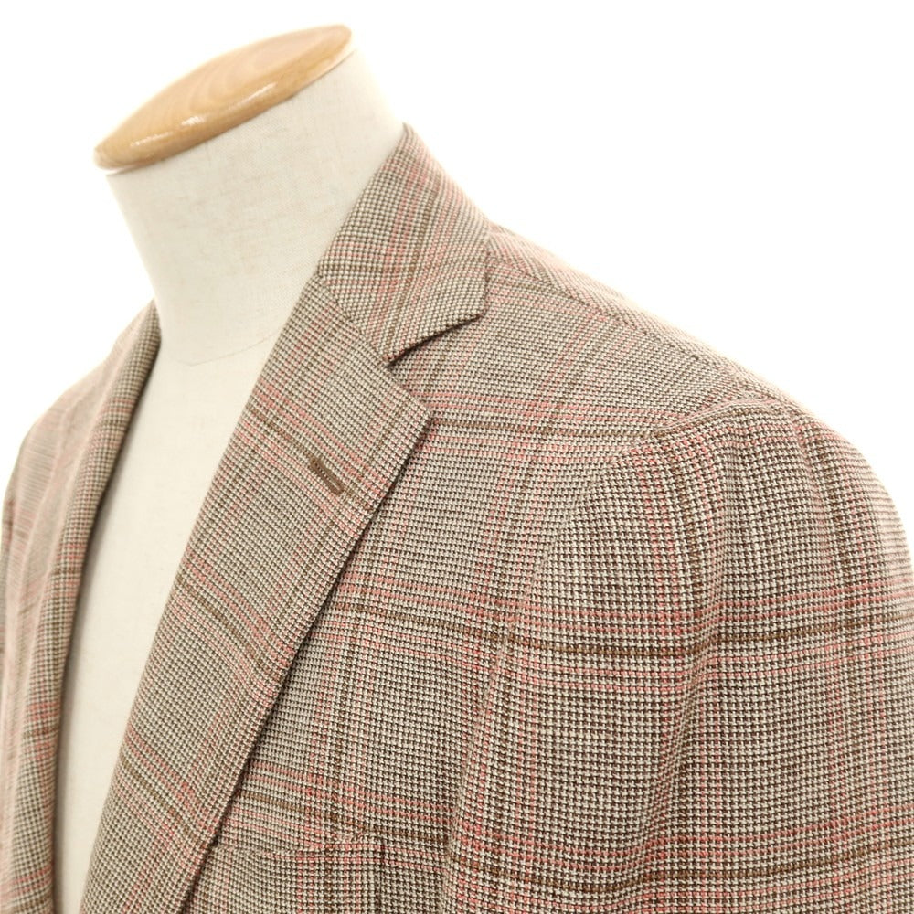 【中古】ビームスエフ BEAMS F シルクウールモヘア チェック テーラードジャケット ブラウンxピンク【サイズ93】【 状態ランクB 】【 メンズ 】