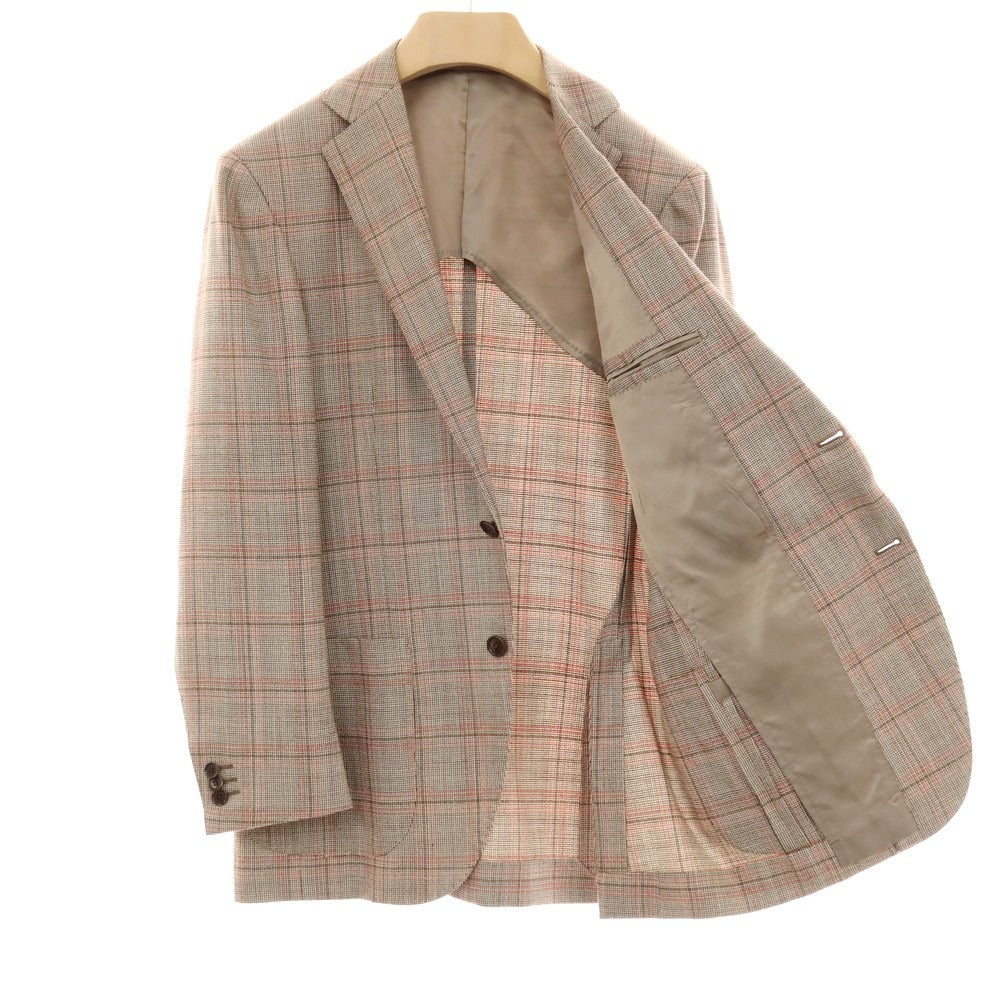 【中古】ビームスエフ BEAMS F シルクウールモヘア チェック テーラードジャケット ブラウンxピンク【サイズ93】【 状態ランクB 】【 メンズ 】