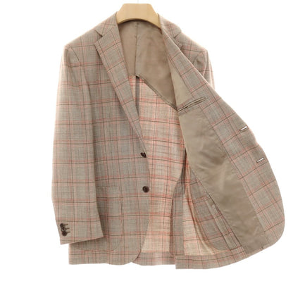 【中古】ビームスエフ BEAMS F シルクウールモヘア チェック テーラードジャケット ブラウンxピンク【サイズ93】【 状態ランクB 】【 メンズ 】