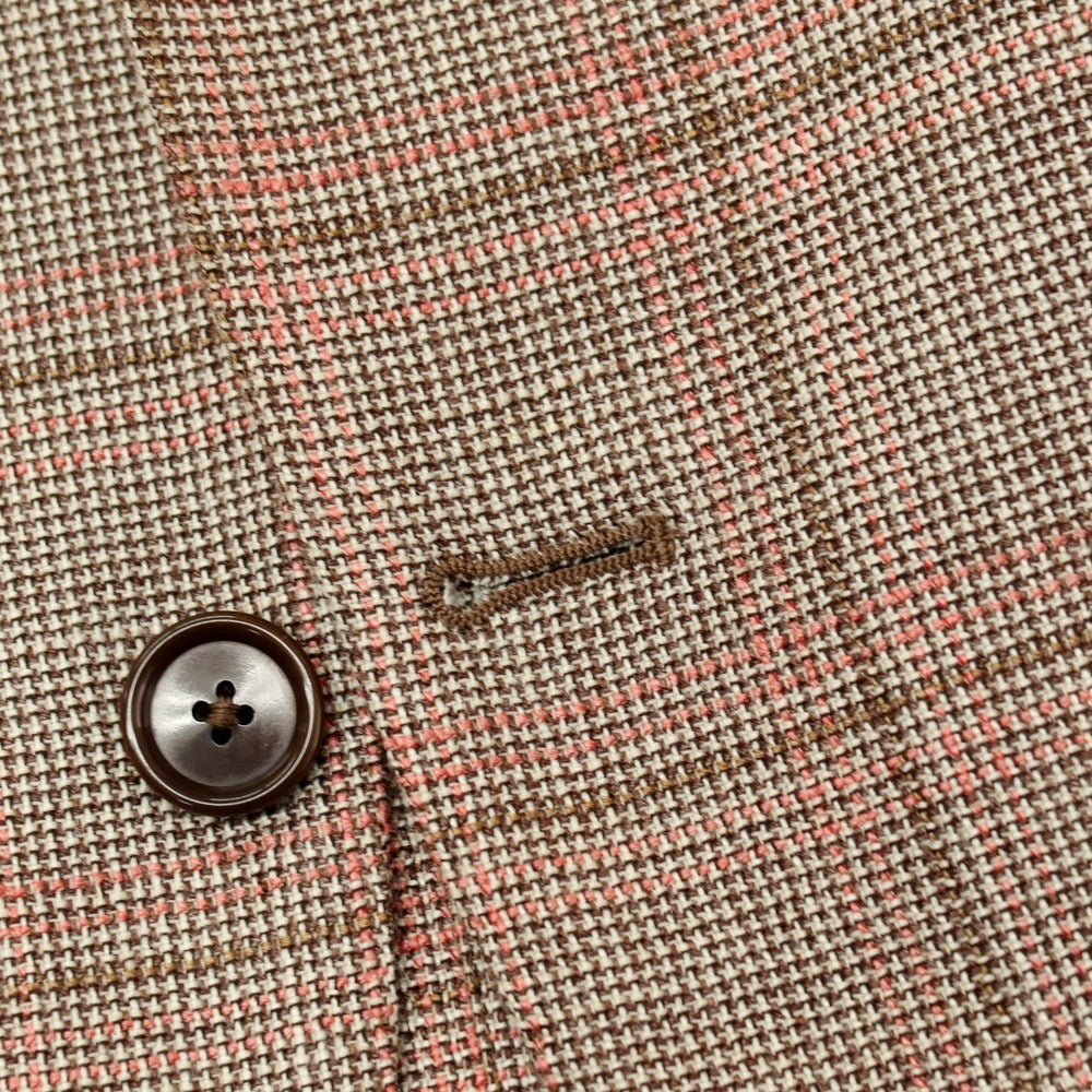 【中古】ビームスエフ BEAMS F シルクウールモヘア チェック テーラードジャケット ブラウンxピンク【サイズ93】【 状態ランクB 】【 メンズ 】