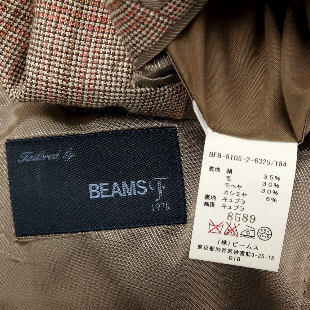 【中古】ビームスエフ BEAMS F シルクウールモヘア チェック テーラードジャケット ブラウンxピンク【サイズ93】【 状態ランクB 】【 メンズ 】[DPD]