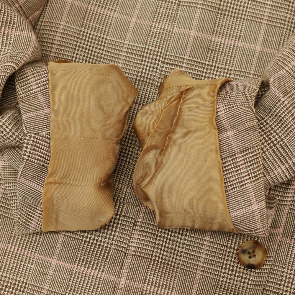 【中古】ラファエル カルーゾ CARUSO Raffaele Caruso コットンシルクリネン チェック テーラードジャケット ブラウンxピンク【サイズ44】【 状態ランクD 】【 メンズ 】