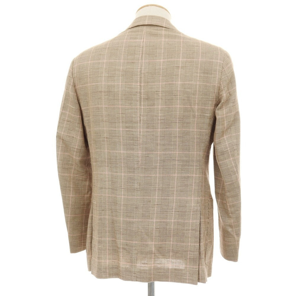 【中古】ラファエル カルーゾ CARUSO Raffaele Caruso コットンシルクリネン チェック テーラードジャケット ブラウンxピンク【サイズ44】【 状態ランクD 】【 メンズ 】[CPD]