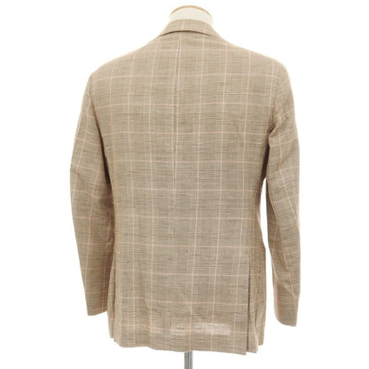 【中古】ラファエル カルーゾ CARUSO Raffaele Caruso コットンシルクリネン チェック テーラードジャケット ブラウンxピンク【サイズ44】【 状態ランクD 】【 メンズ 】