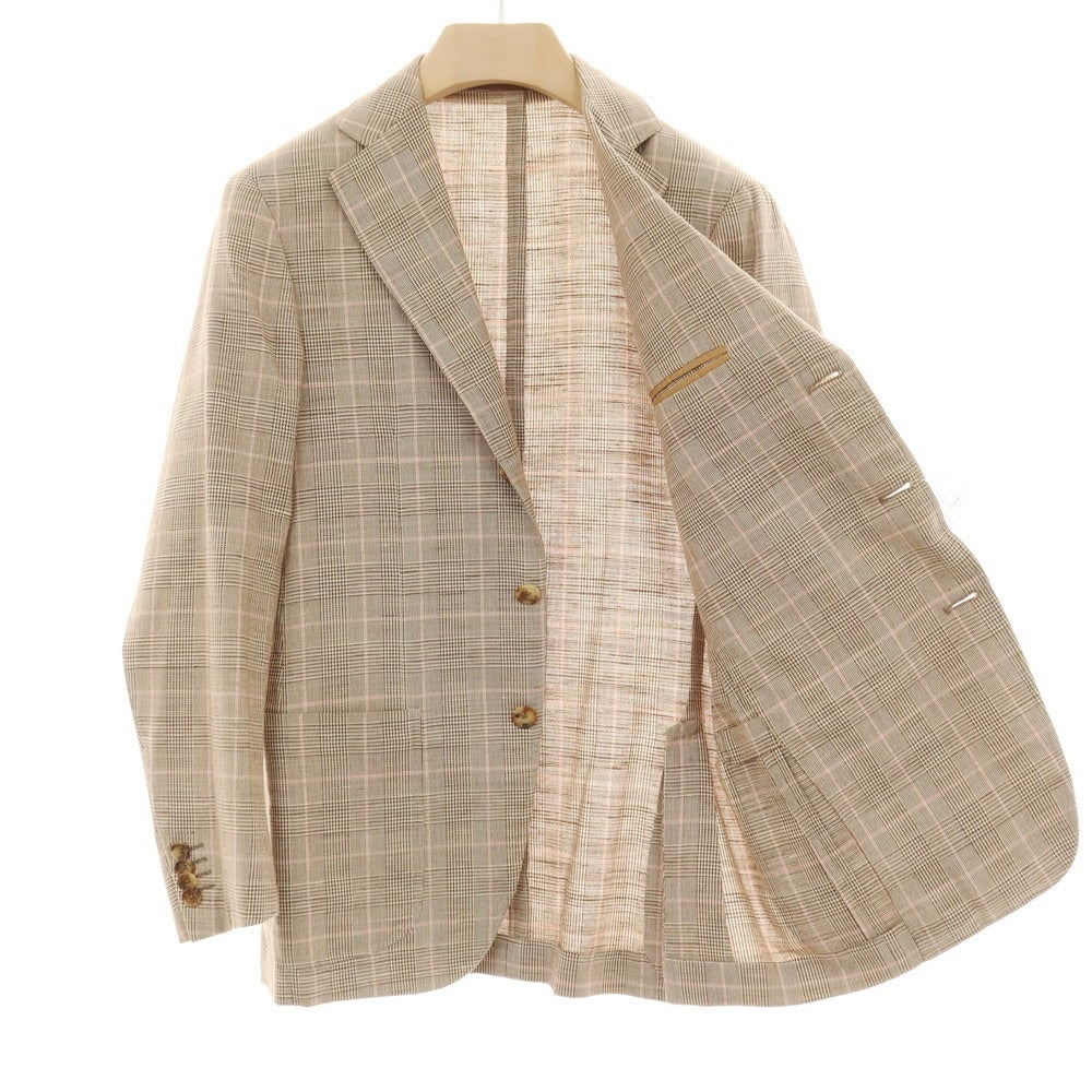【中古】ラファエル カルーゾ CARUSO Raffaele Caruso コットンシルクリネン チェック テーラードジャケット ブラウンxピンク【サイズ44】【 状態ランクD 】【 メンズ 】[CPD]