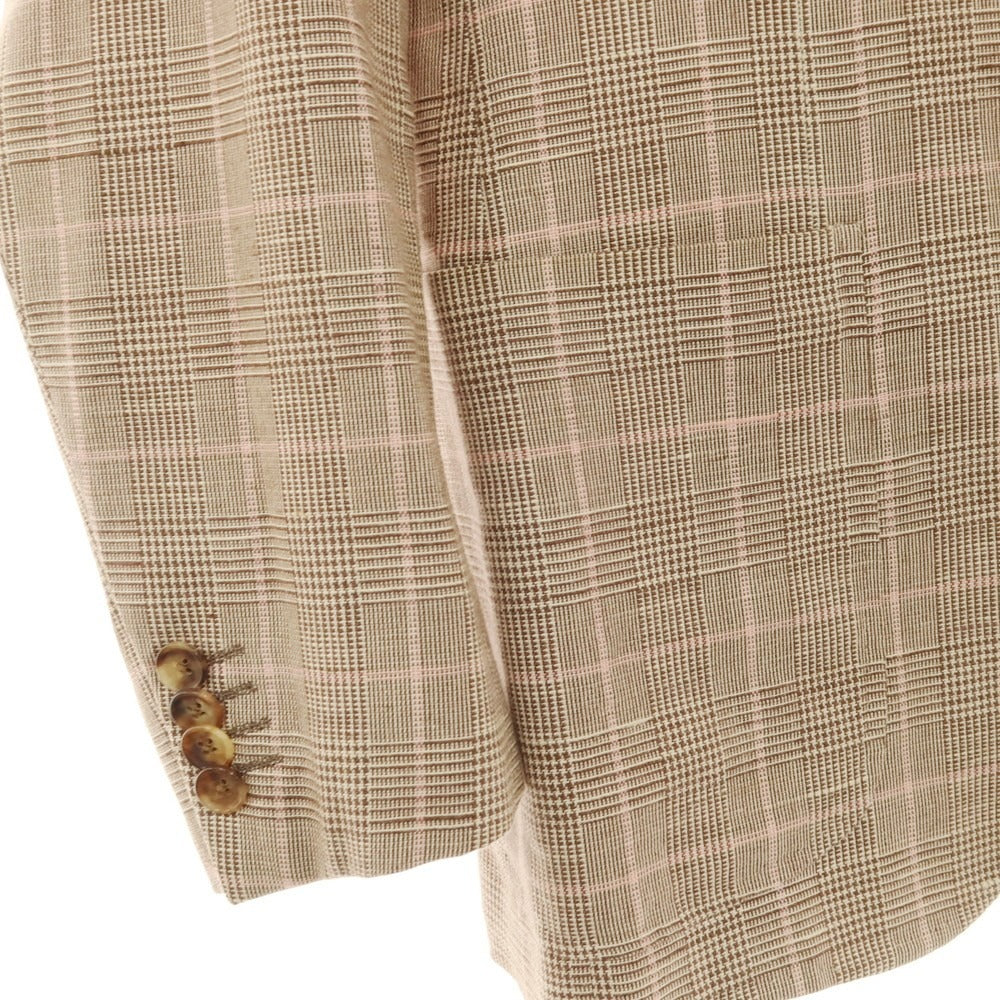 【中古】ラファエル カルーゾ CARUSO Raffaele Caruso コットンシルクリネン チェック テーラードジャケット ブラウンxピンク【サイズ44】【 状態ランクD 】【 メンズ 】