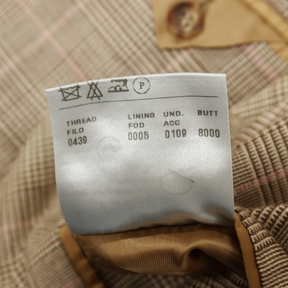 【中古】ラファエル カルーゾ CARUSO Raffaele Caruso コットンシルクリネン チェック テーラードジャケット ブラウンxピンク【サイズ44】【 状態ランクD 】【 メンズ 】[CPD]