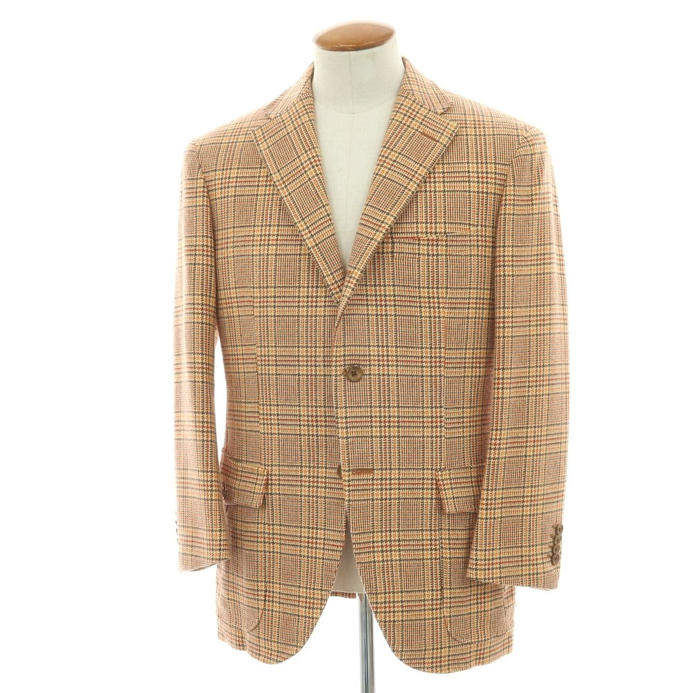 【中古】フランコ プリンツィバリー FRANCO PRINZIVALLI カシミヤ チェック 3B カジュアルジャケット オレンジ【サイズ48】【 状態ランクB 】【 メンズ 】[BPD]