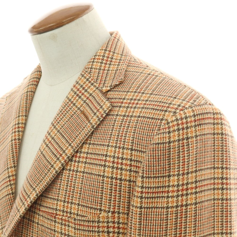 【中古】フランコ プリンツィバリー FRANCO PRINZIVALLI カシミヤ チェック 3B カジュアルジャケット オレンジ【サイズ48】【 状態ランクB 】【 メンズ 】[BPD]