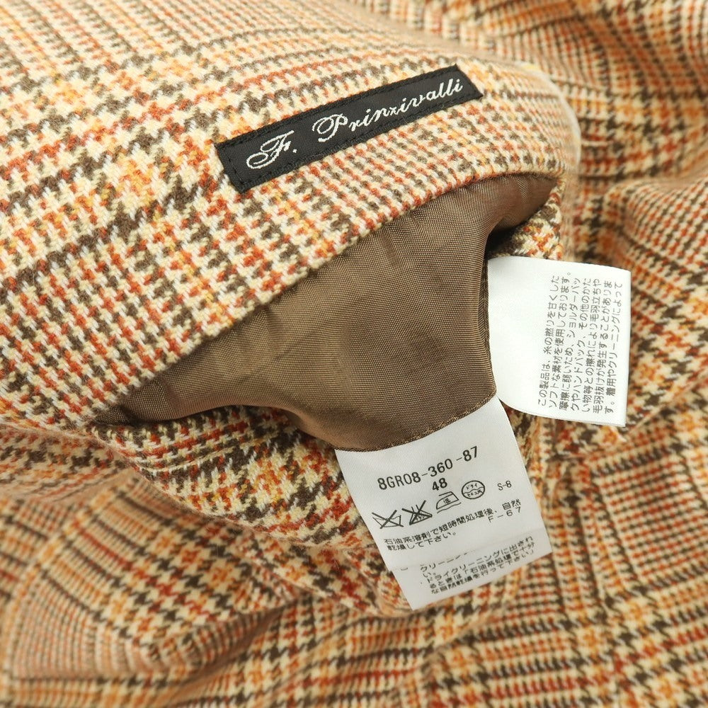 【中古】フランコ プリンツィバリー FRANCO PRINZIVALLI カシミヤ チェック 3B カジュアルジャケット オレンジ【サイズ48】【 状態ランクB 】【 メンズ 】[BPD]