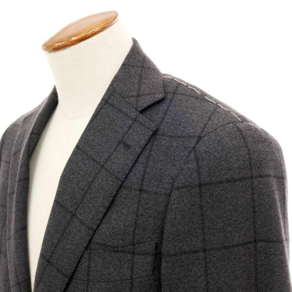 【中古】【未使用】ビームスエフ BEAMS F ウール チェック 3つボタンスーツ ダークグレーxブラック【 46 】【 状態ランクS 】【 メンズ 】