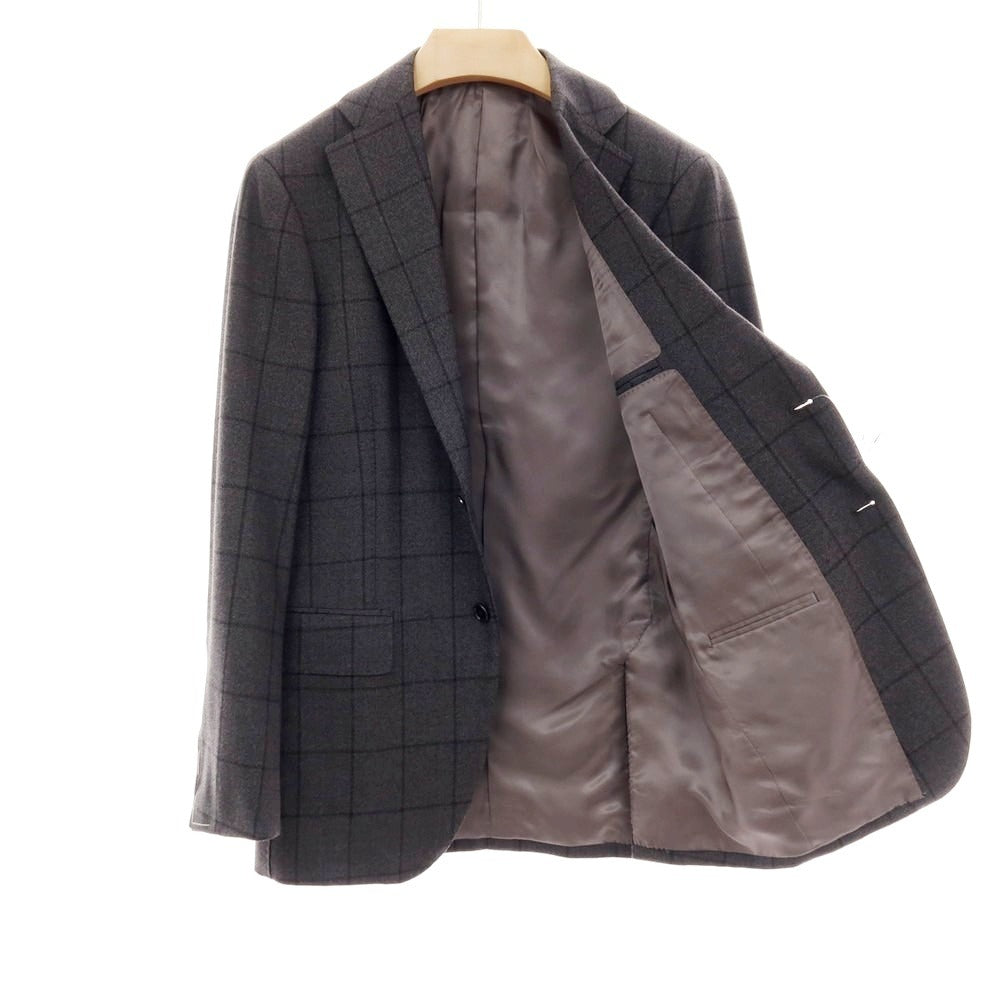 【中古】【未使用】ビームスエフ BEAMS F ウール チェック 3つボタンスーツ ダークグレーxブラック【 46 】【 状態ランクS 】【 メンズ 】