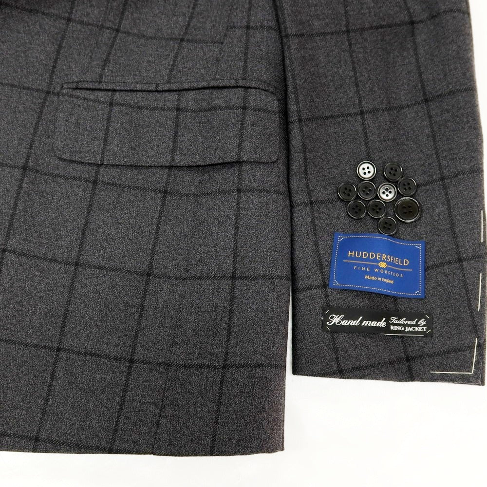 【中古】【未使用】ビームスエフ BEAMS F ウール チェック 3つボタンスーツ ダークグレーxブラック【 46 】【 状態ランクS 】【 メンズ 】