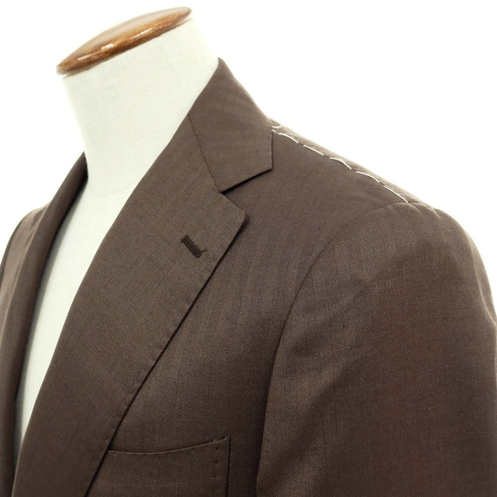 【中古】【未使用】ブリッラ ペル イル グスト Brilla per il gusto ウールシルク ヘリンボーン 3つボタンスーツ ブラウン【サイズ46】【 状態ランクS 】【 メンズ 】