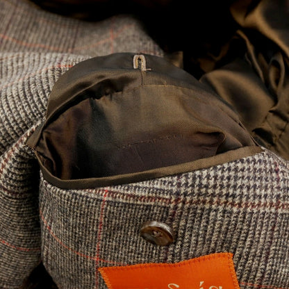 【中古】【未使用】パイデア PAIDEIA ウール チェック ダブルスーツ グレイッシュブラウン系xオレンジ系【 46 】【 状態ランクS 】【 メンズ 】