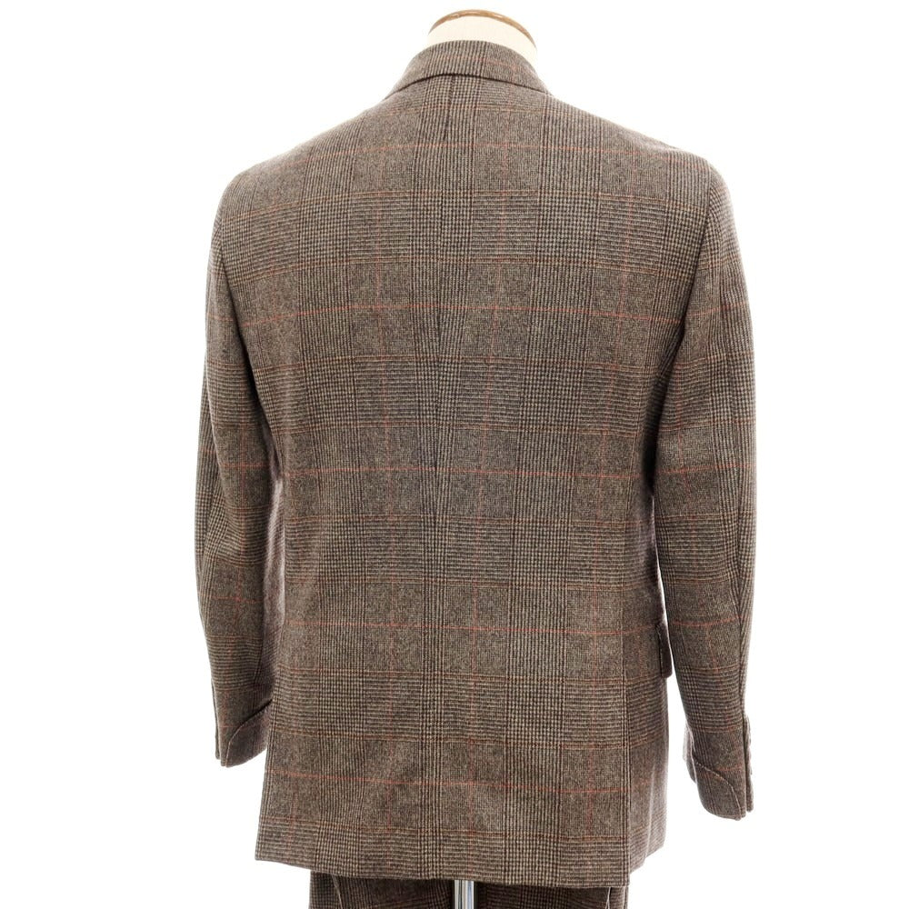 【中古】【未使用】パイデア PAIDEIA ウール チェック ダブルスーツ グレイッシュブラウン系xオレンジ系【 46 】【 状態ランクS 】【 メンズ 】