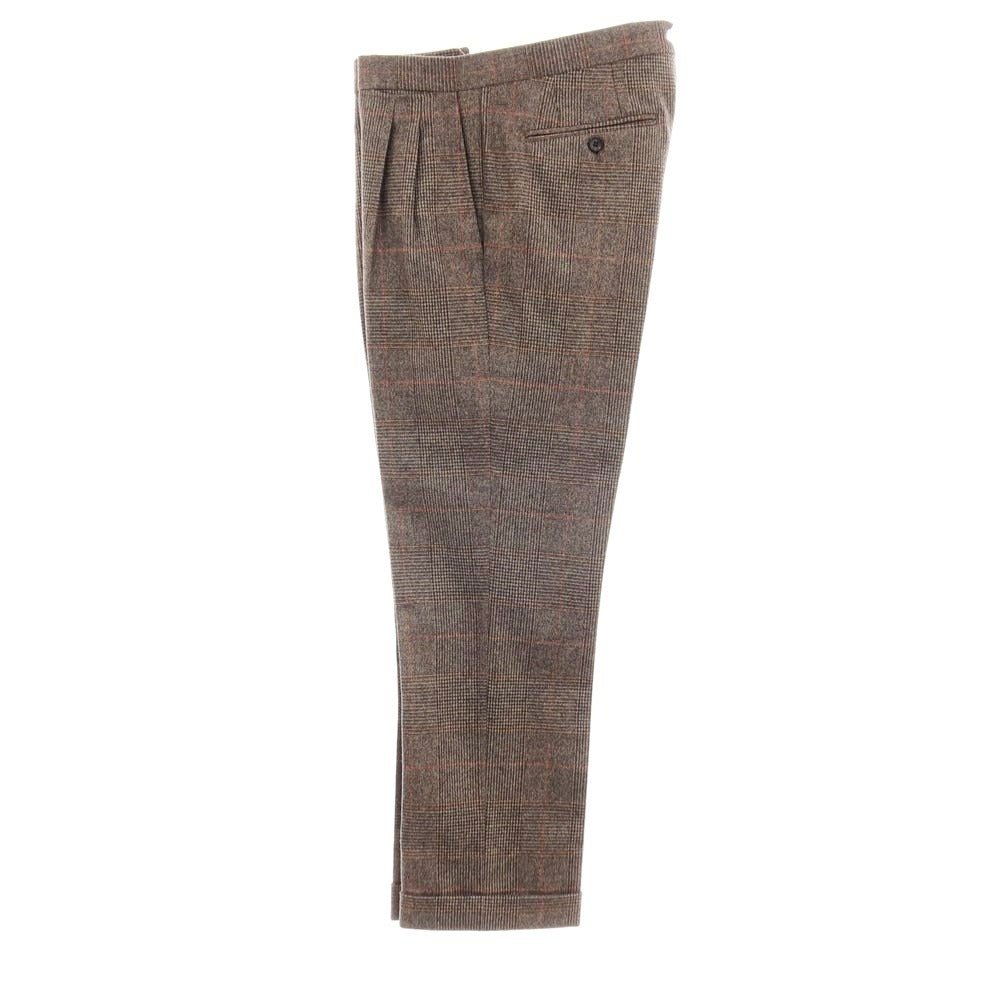 【中古】【未使用】パイデア PAIDEIA ウール チェック ダブルスーツ グレイッシュブラウン系xオレンジ系【 46 】【 状態ランクS 】【 メンズ 】