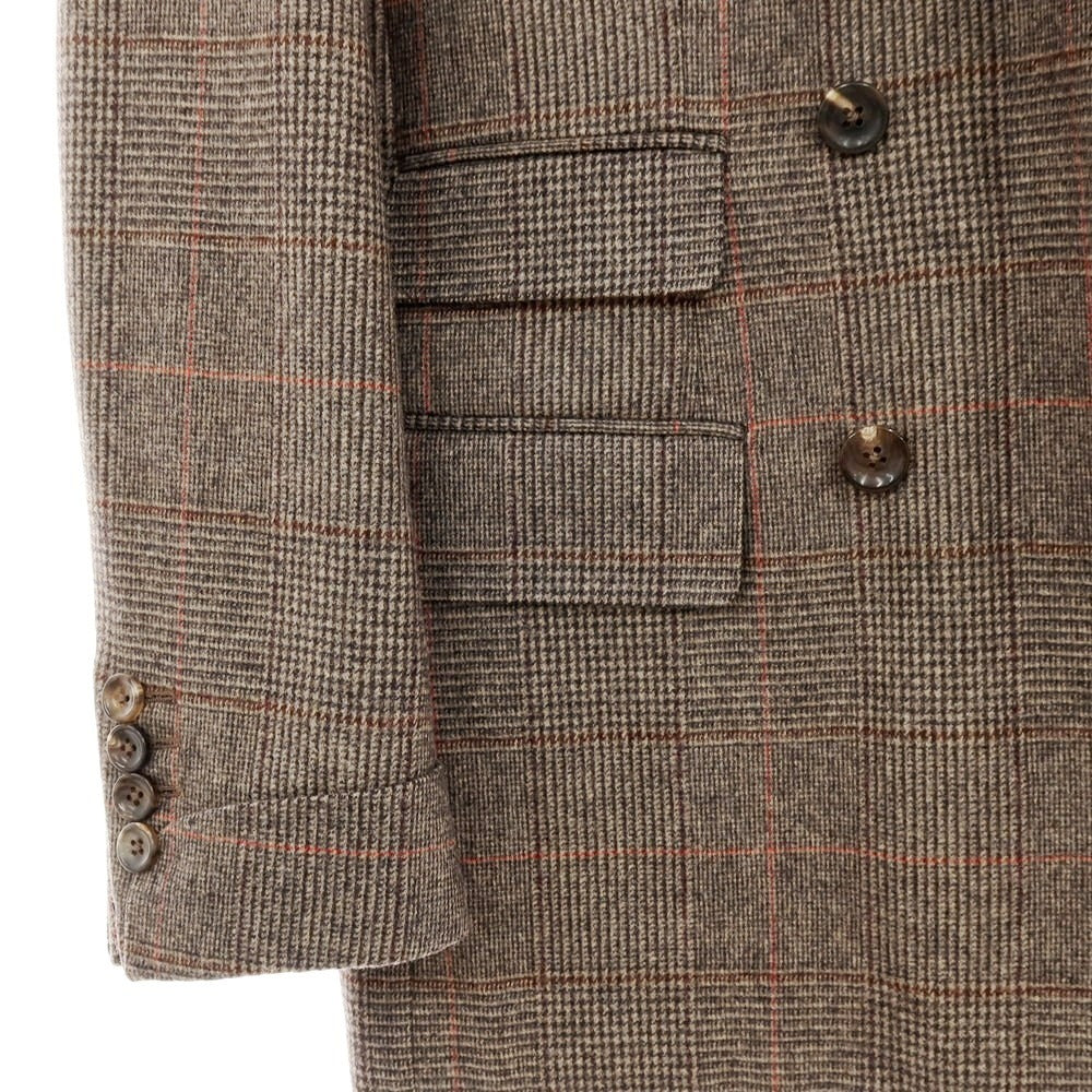 【中古】【未使用】パイデア PAIDEIA ウール チェック ダブルスーツ グレイッシュブラウン系xオレンジ系【 46 】【 状態ランクS 】【 メンズ 】