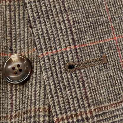 【中古】【未使用】パイデア PAIDEIA ウール チェック ダブルスーツ グレイッシュブラウン系xオレンジ系【 46 】【 状態ランクS 】【 メンズ 】