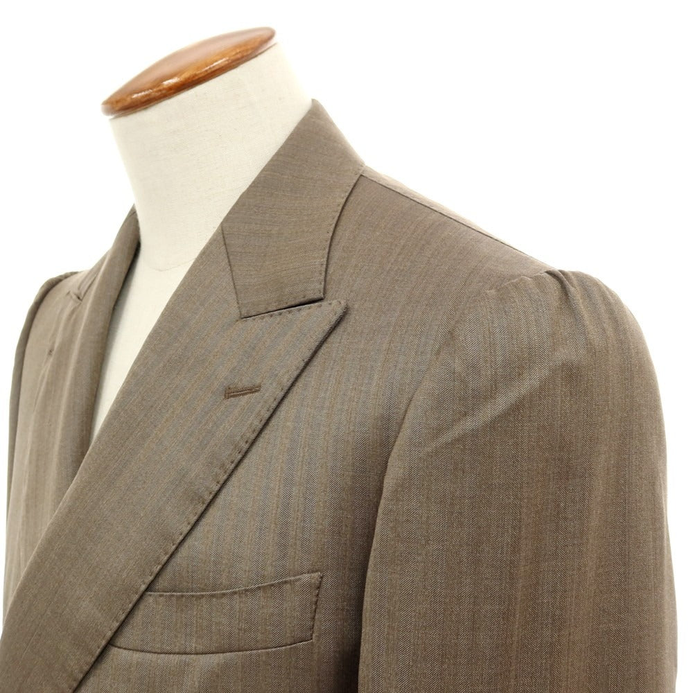 【中古】ユニバーサルランゲージ UNIVERSAL LANGUAGE ウールシルク ヘリンボーン 6B ダブルスーツ ブラウン【サイズ48】【 状態ランクA 】【 メンズ 】