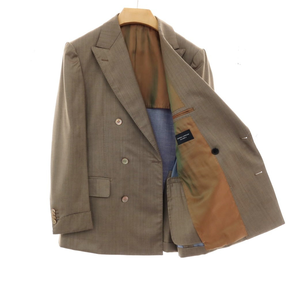 【中古】ユニバーサルランゲージ UNIVERSAL LANGUAGE ウールシルク ヘリンボーン 6B ダブルスーツ ブラウン【サイズ48】【 状態ランクA 】【 メンズ 】