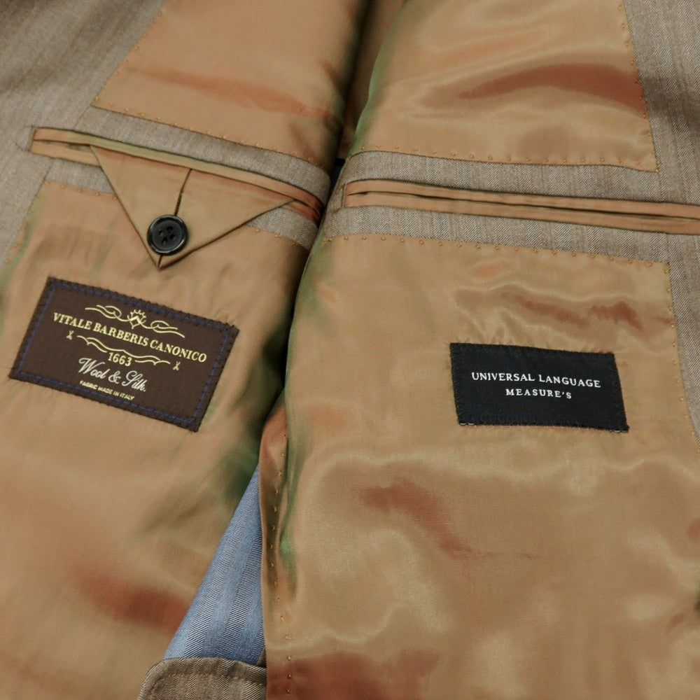 【中古】ユニバーサルランゲージ UNIVERSAL LANGUAGE ウールシルク ヘリンボーン 6B ダブルスーツ ブラウン【サイズ48】【 状態ランクA 】【 メンズ 】