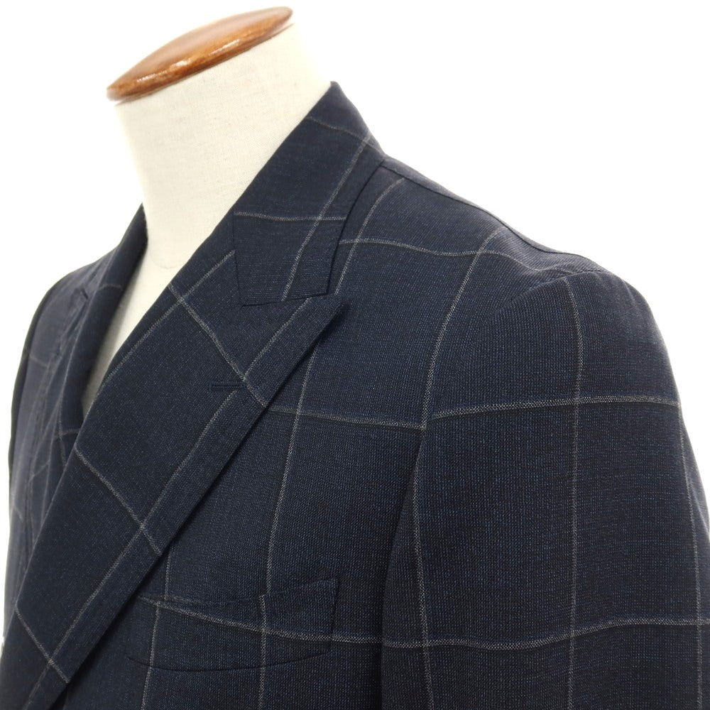 【中古】ユニバーサルランゲージ UNIVERSAL LANGUAGE ウール チェック 6B ダブルスーツ ネイビー【サイズ46】【 状態ランクA 】【 メンズ 】