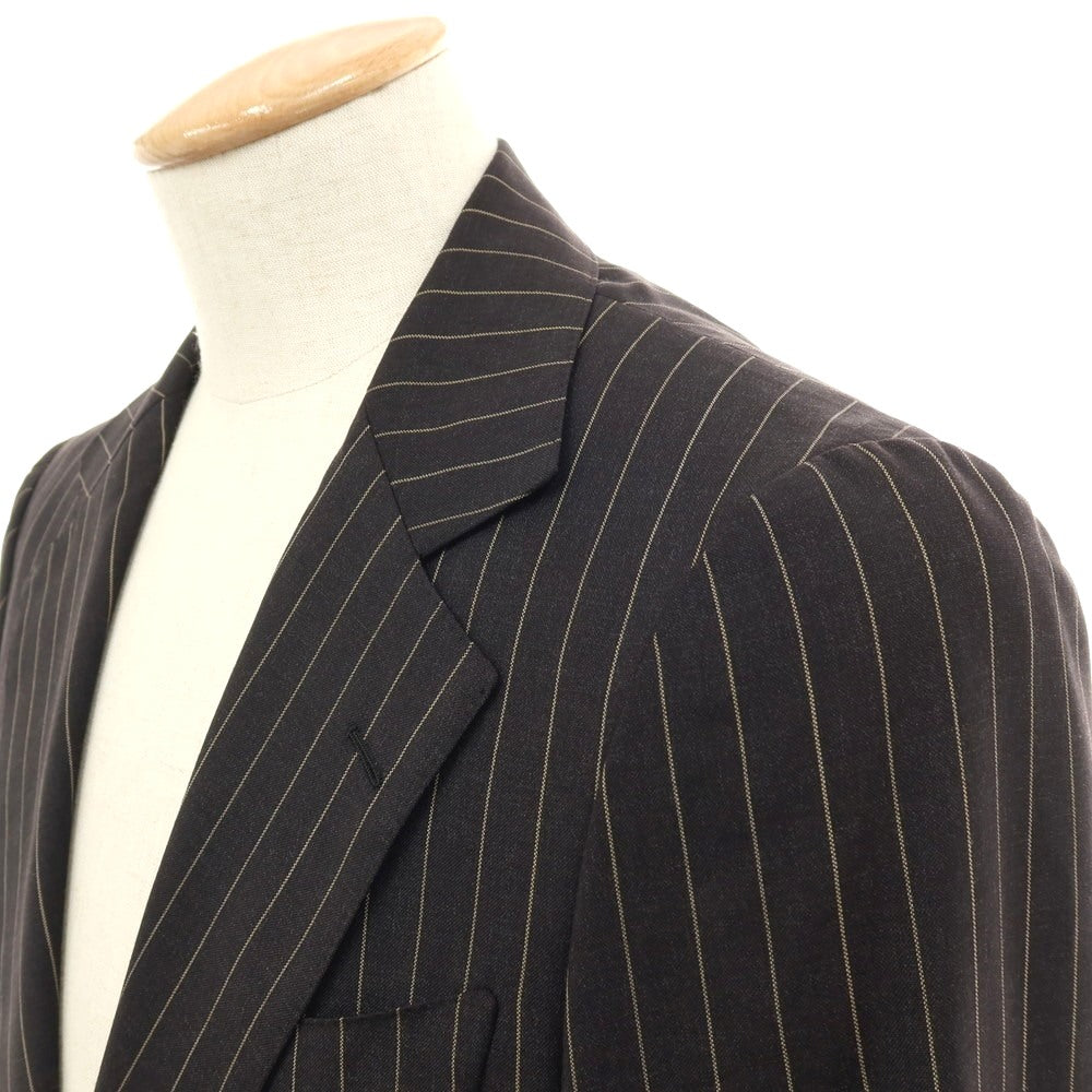 【中古】ラガゼッタ１９８７ LA GAZZETTA 1987 ウール ストライプ 3つボタンスーツ チャコールグレー【サイズ44】【 状態ランクB 】【 メンズ 】
