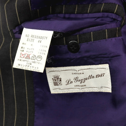 【中古】ラガゼッタ１９８７ LA GAZZETTA 1987 ウール ストライプ 3つボタンスーツ チャコールグレー【サイズ44】【 状態ランクB 】【 メンズ 】