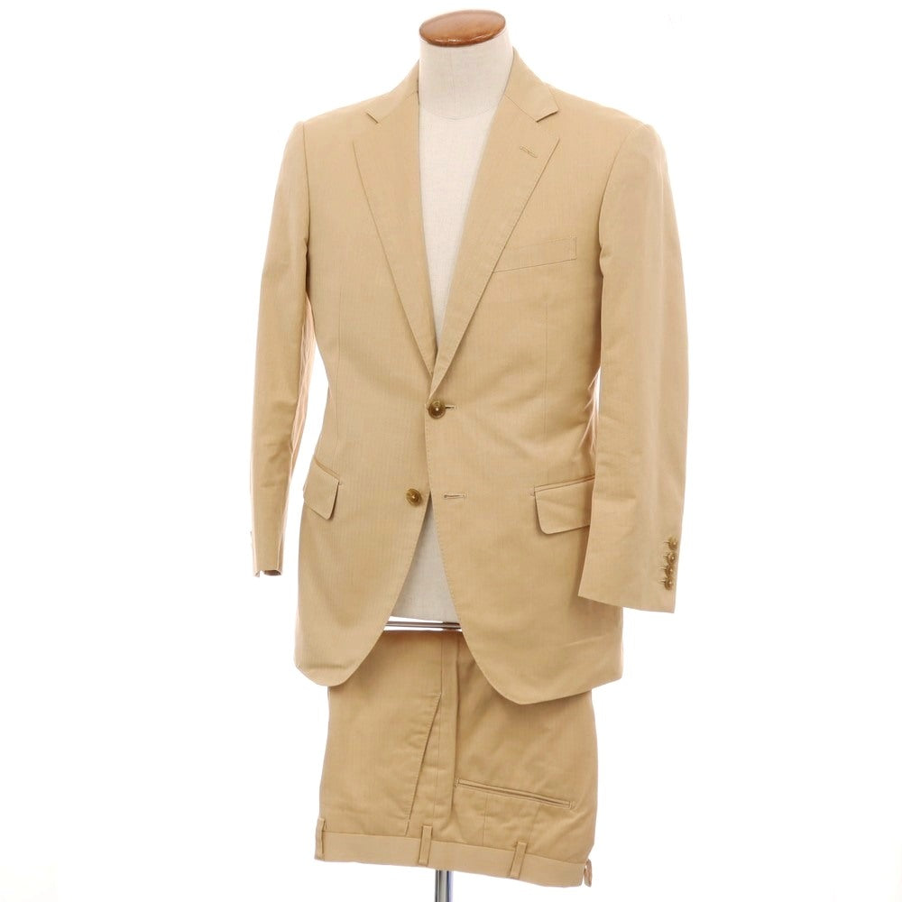 【中古】ゴタイリク gotairiku アルティメイトピマ オーガニックコットン ヘリンボーン 2つボタンスーツ ベージュ【サイズ38】【 状態ランクB 】【 メンズ 】