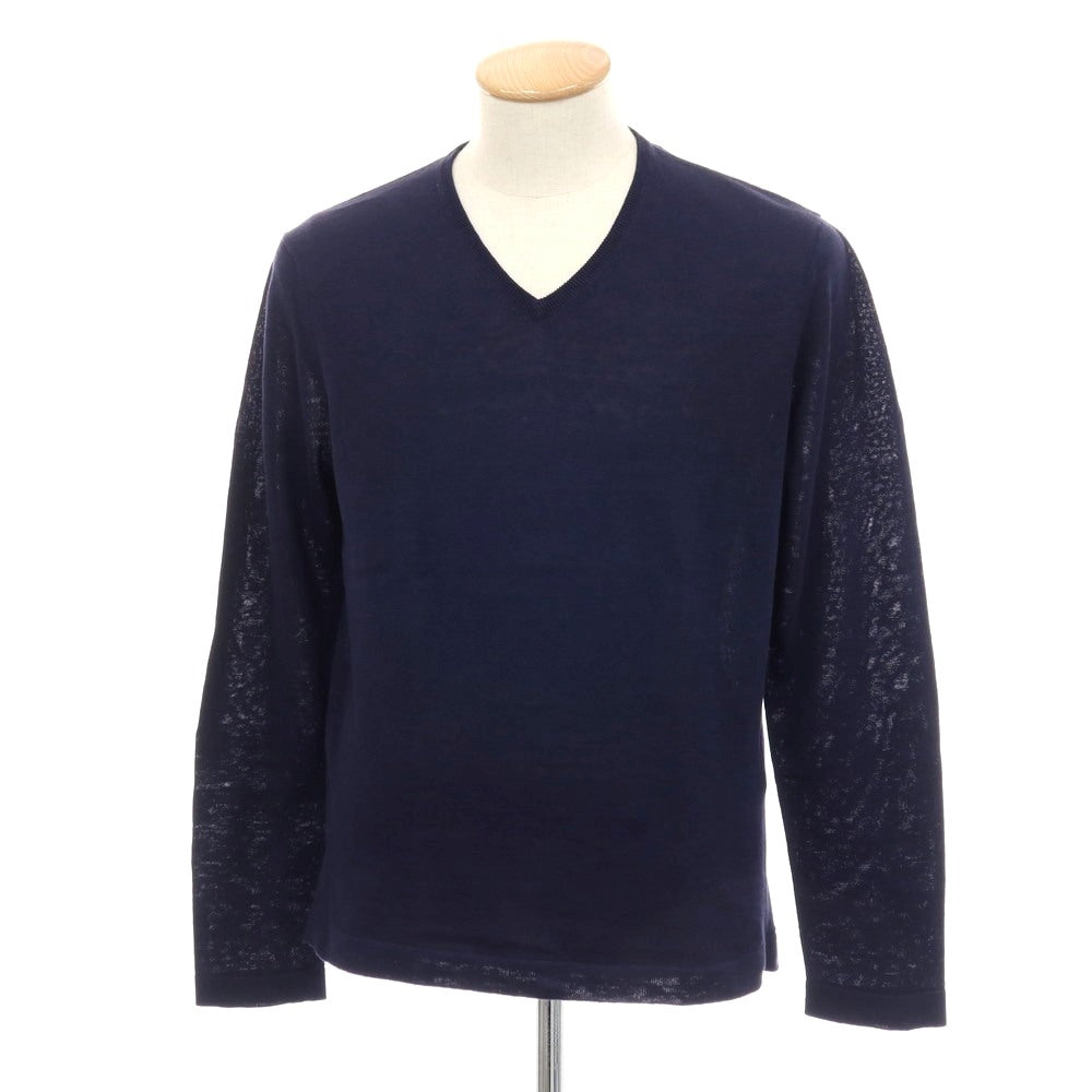 【中古】トゥモローランド TOMORROWLAND tricot ハイゲージ リネンコットン Vネック プルオーバーニット ネイビー【サイズM】【 状態ランクB 】【 メンズ 】