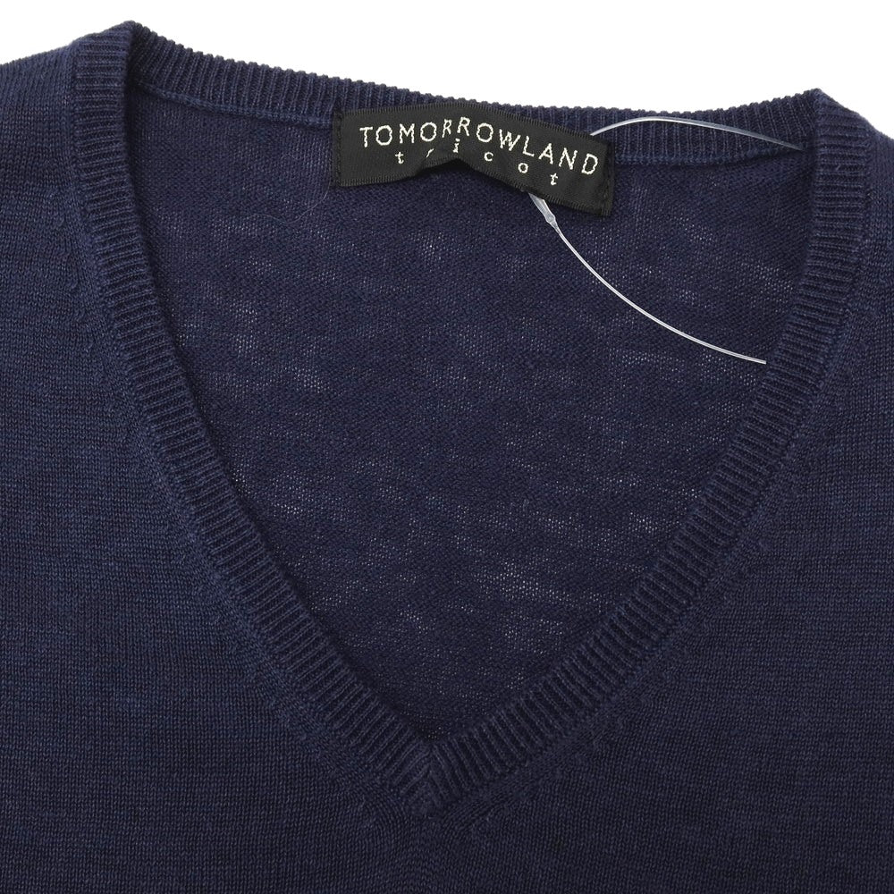 【中古】トゥモローランド TOMORROWLAND tricot ハイゲージ リネンコットン Vネック プルオーバーニット ネイビー【 M 】【 状態ランクB 】【 メンズ 】[APD]