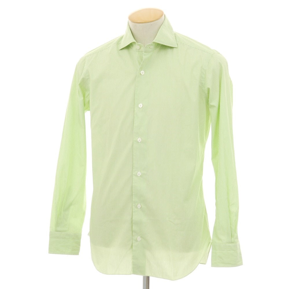 【中古】バルバ ダンディライフ BARBA DANDY LIFE コットン カジュアルシャツ ライトグリーンxホワイト【 38 】【 状態ランクB 】【 メンズ 】