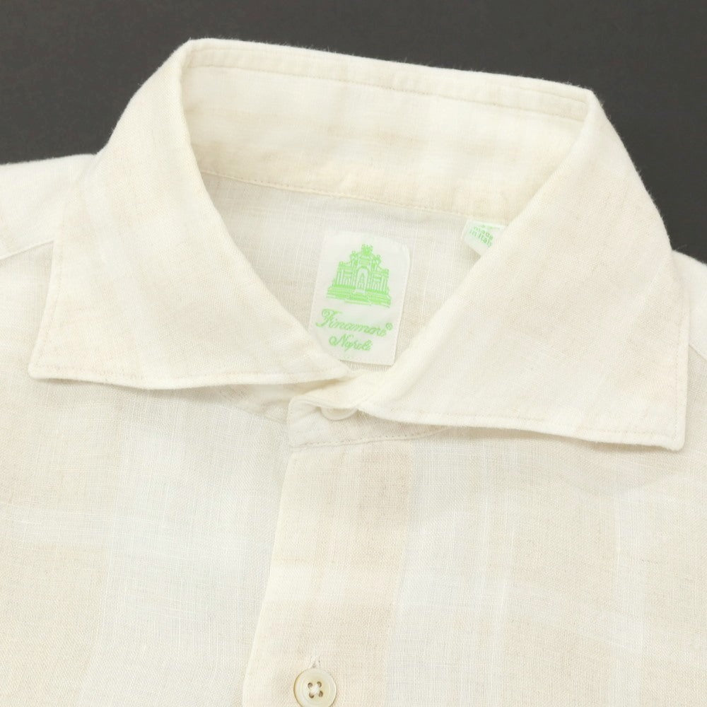 【中古】フィナモレ Finamore リネン チェック ワイドカラー カジュアルシャツ ベージュxホワイト【 37 】【 状態ランクB 】【 メンズ 】 []