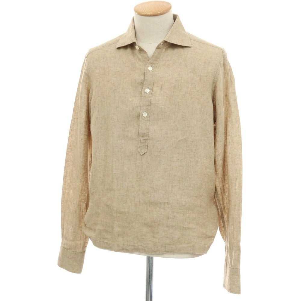 【中古】ブリッラ ペル イル グスト Brilla per il gusto リネン ワイドカラー プルオーバー カジュアルシャツ ベージュxホワイト【サイズXS】【 状態ランクB 】【 メンズ 】
