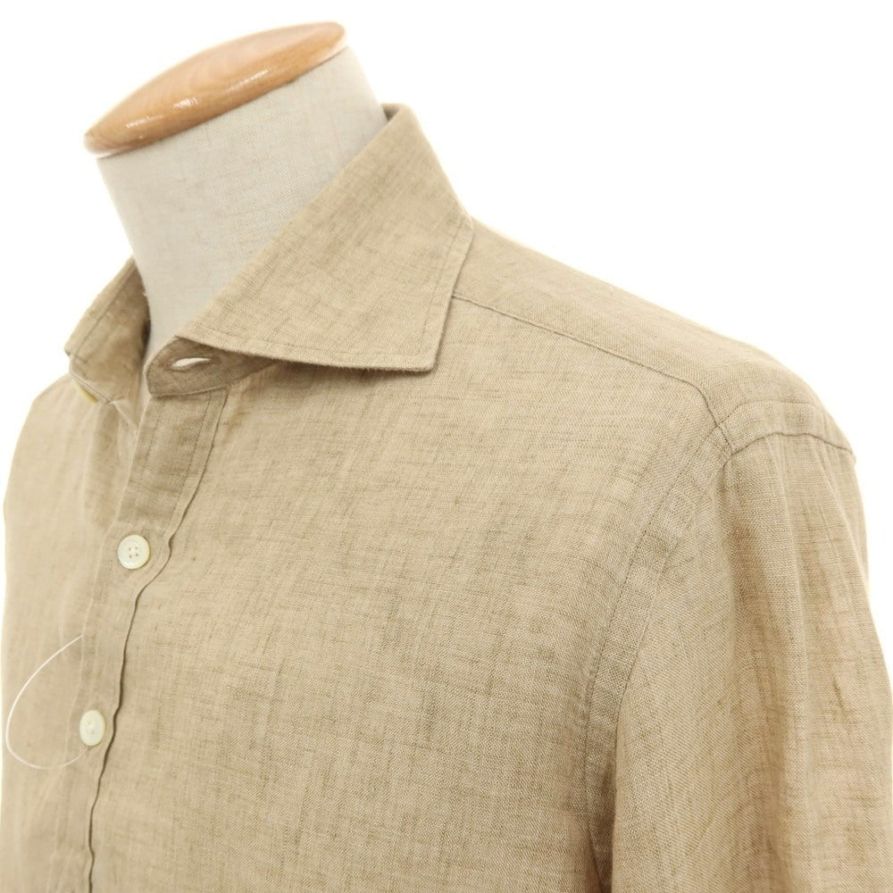 【中古】ブリッラ ペル イル グスト Brilla per il gusto リネン ワイドカラー プルオーバー カジュアルシャツ ベージュxホワイト【サイズXS】【 状態ランクB 】【 メンズ 】