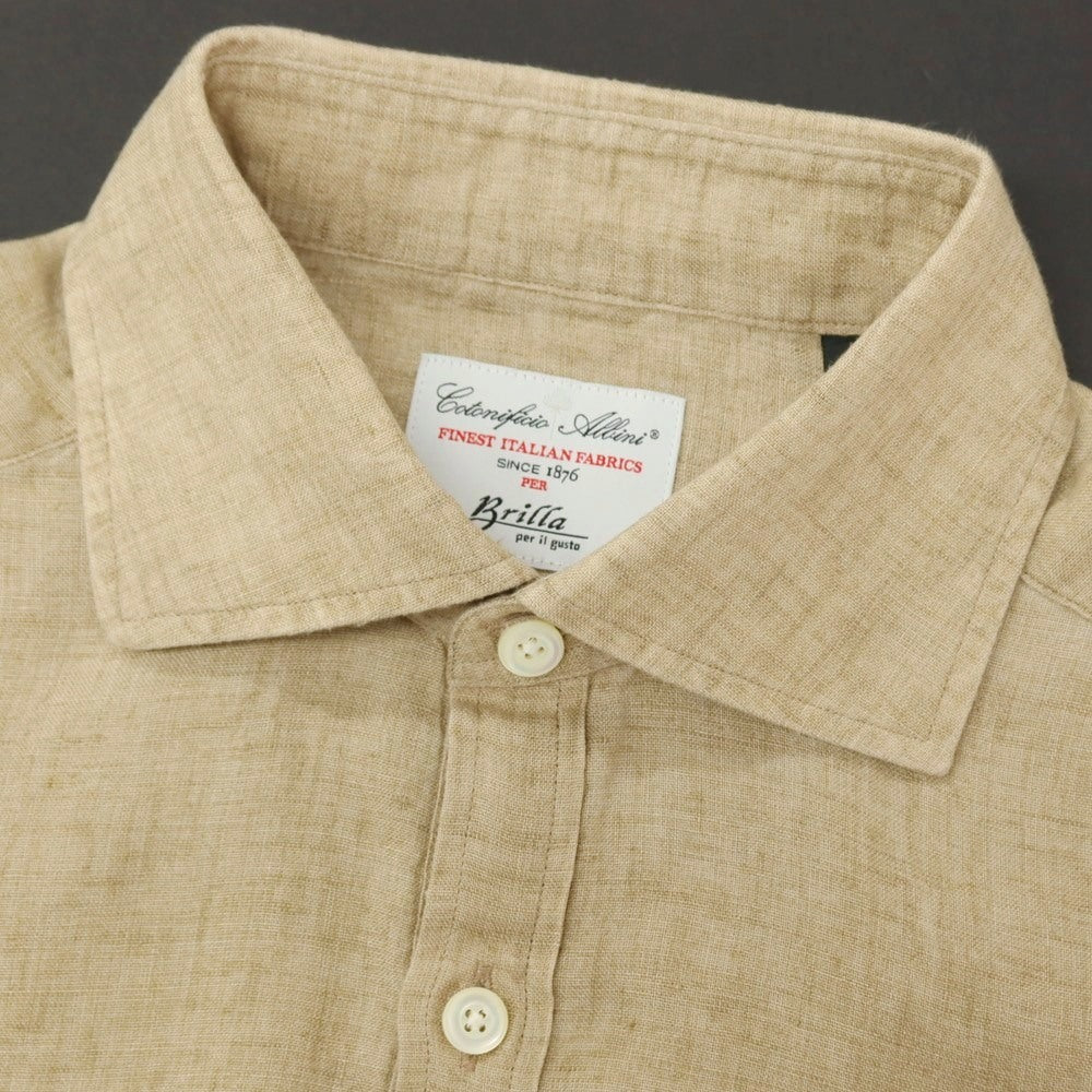 【中古】ブリッラ ペル イル グスト Brilla per il gusto リネン ワイドカラー プルオーバー カジュアルシャツ ベージュxホワイト【 XS 】【 状態ランクB 】【 メンズ 】 []