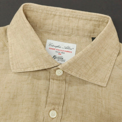【中古】ブリッラ ペル イル グスト Brilla per il gusto リネン ワイドカラー プルオーバー カジュアルシャツ ベージュxホワイト【 XS 】【 状態ランクB 】【 メンズ 】 []
