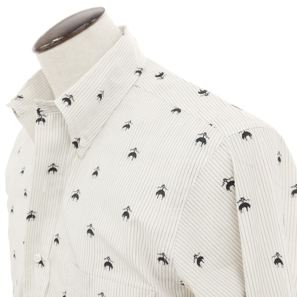 【中古】ブラックフリースバイ ブルックスブラザーズ BLACK FLEECE BY Brooks Brothers ジャカードロゴ ストライプ コットン ボタンダウンシャツ ホワイトxブラック【 サイズBB2 】【 状態ランクC 】【 メンズ 】 [APD]