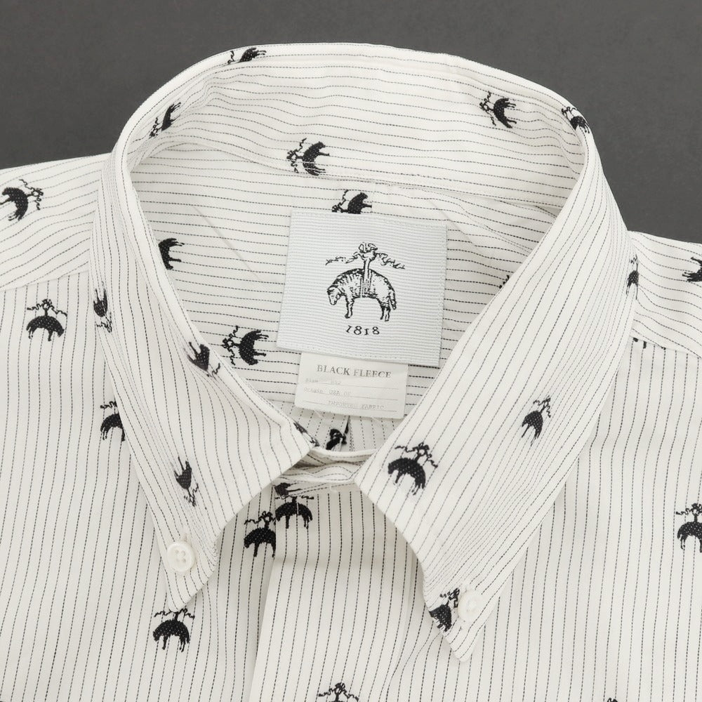 【中古】ブラックフリースバイ ブルックスブラザーズ BLACK FLEECE BY Brooks Brothers ジャカードロゴ ストライプ コットン ボタンダウンシャツ ホワイトxブラック【 サイズBB2 】【 状態ランクC 】【 メンズ 】 [APD]
