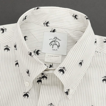 【中古】ブラックフリースバイ ブルックスブラザーズ BLACK FLEECE BY Brooks Brothers ジャカードロゴ ストライプ コットン ボタンダウンシャツ ホワイトxブラック【 BB2 】【 状態ランクC 】【 メンズ 】