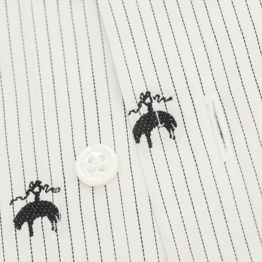 【中古】ブラックフリースバイ ブルックスブラザーズ BLACK FLEECE BY Brooks Brothers ジャカードロゴ ストライプ コットン ボタンダウンシャツ ホワイトxブラック【 サイズBB2 】【 状態ランクC 】【 メンズ 】 [APD]