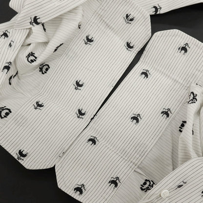 【中古】ブラックフリースバイ ブルックスブラザーズ BLACK FLEECE BY Brooks Brothers ジャカードロゴ ストライプ コットン ボタンダウンシャツ ホワイトxブラック【 BB2 】【 状態ランクC 】【 メンズ 】