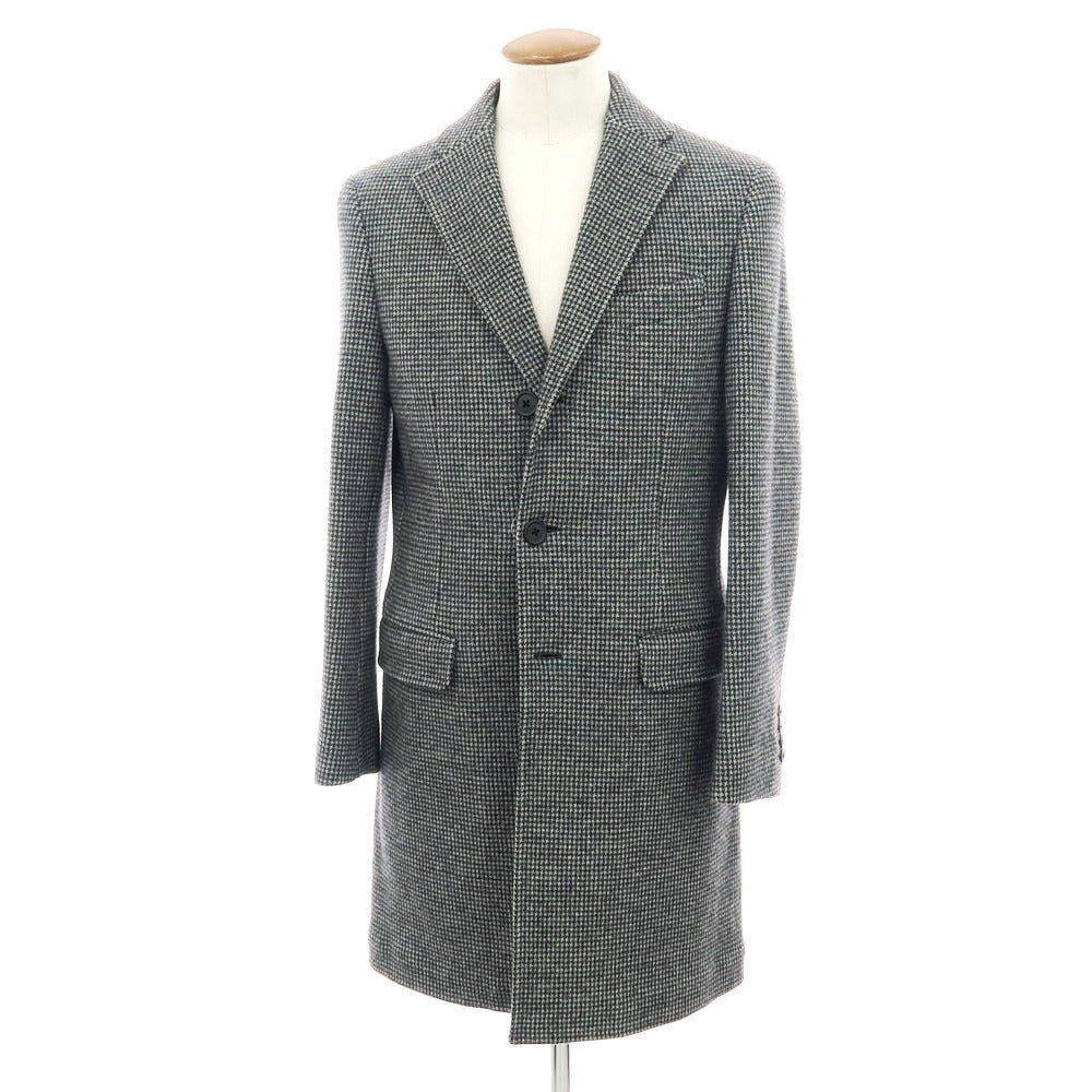 【中古】テツヤ カンダ TETSUYA KANDA dondi jersey ウールカシミヤ ハウンドトゥース柄 チェスターフィールドコート グレーxブラック【 48 】【 状態ランクA 】【 メンズ 】